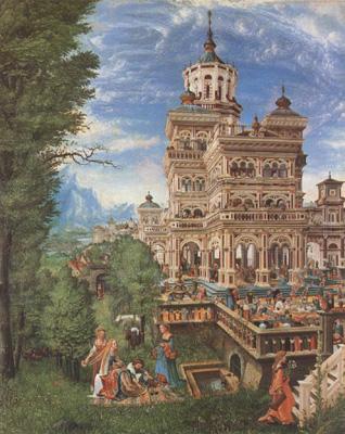 Albrecht Altdorfer Susanna at her Bath and The Stoning of the Old Men (mk08) oil painting image